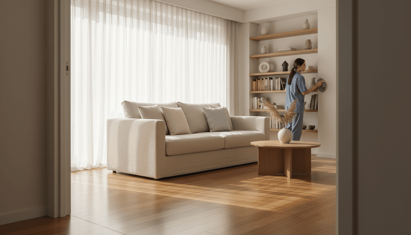 Spotless residential living room after professional cleaning